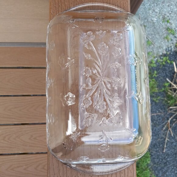 Vintage Anchor Hocking Savannah Clear Floral Glass Rectangular Baking Dish - Picture 10 of 14